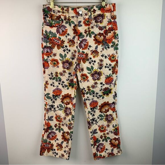 Anthropologie Pilcro High Rise Cropped Cigarette Floral 5-Pocket Jeans Size 28 - Picture 1 of 12